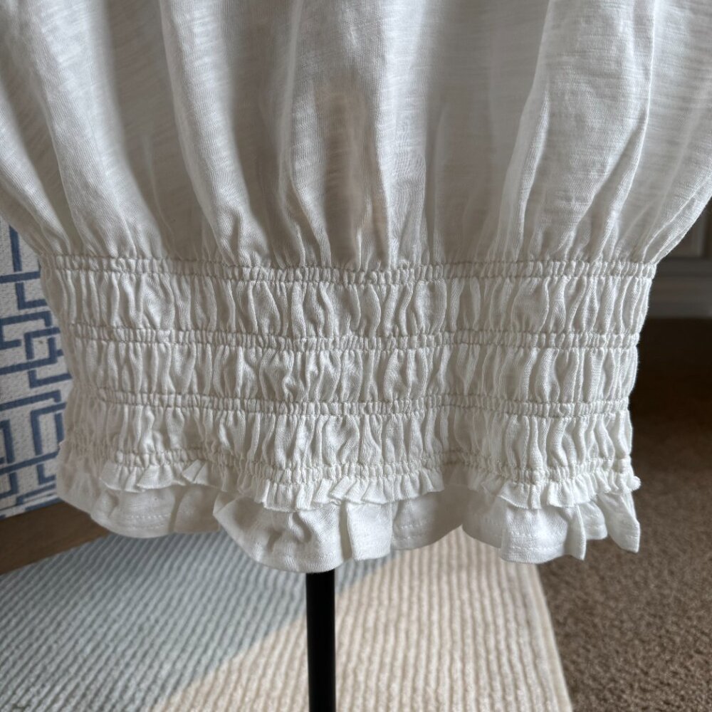 White Cotton TShirt with Elastic Waist & Detail - Picture 5 of 13